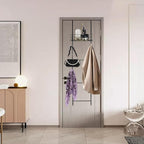 Over The Door Purse Organizer, Hanging Purse Organizer, Wall-Mounted Handbag Storage Rack with 16 Hooks & Metal Basket, Space