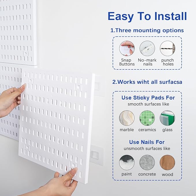 Pegboard Wall Organizer Kit – Heavy Duty 20lbs Load Bearing, Easy Installation, 4 Peg Board Panels 14 Accessories – Multi-Sur