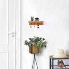 HRONRAD Rustic Key Holder for Wall, Farmhouse Wall Shelf with 4 Hooks, Wall Mounted Key Racks, Wooden Mail Organizer with Hoo