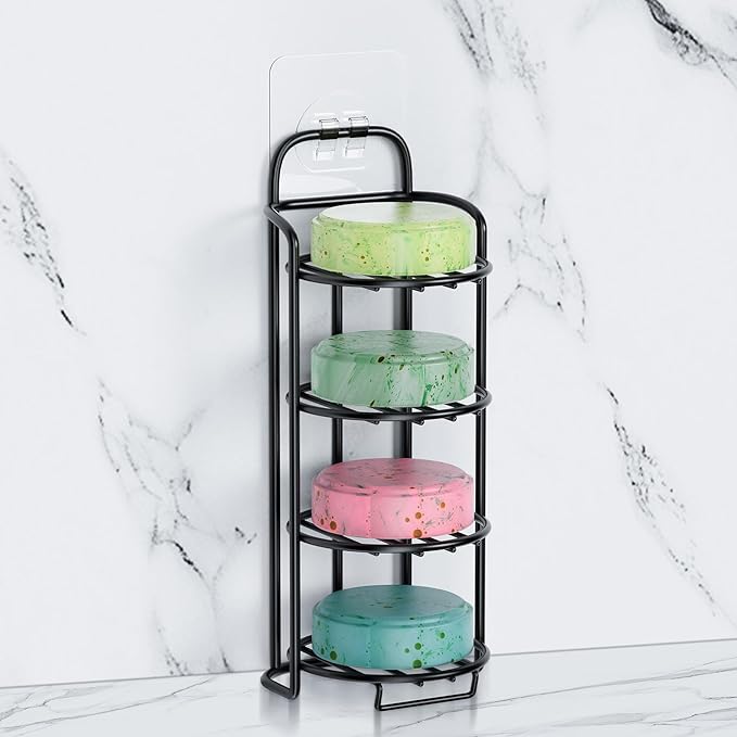 4-Tier Shower Soap Shampoo Bar Holder, Self Adhesive & Freestanding Draining Soap Dish Caddy for Bathroom Wall Accesories Dec