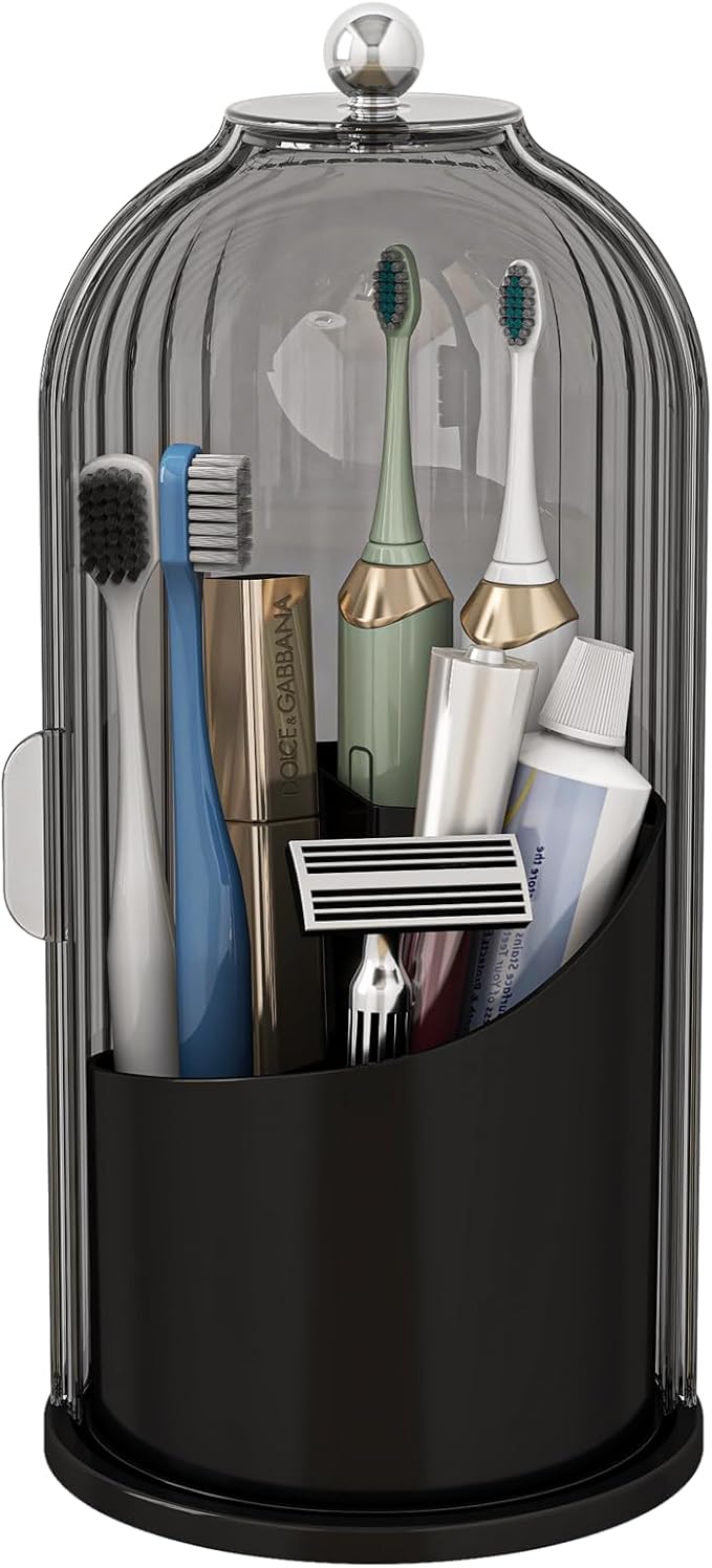 Dustproof Toothbrush Holders with Cover, Rotating Electric Toothbrush and Toothpaste Holder for Bathroom Countertop, 3 Slots 