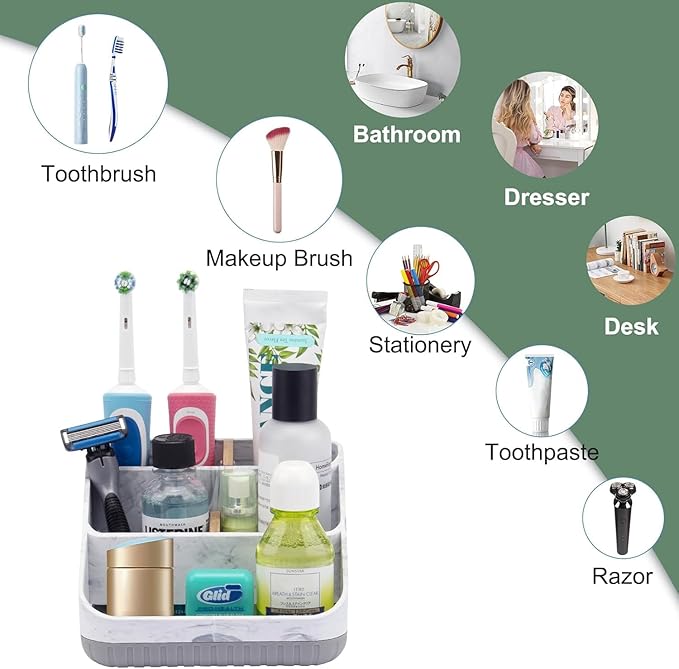 Chintu Toothbrush Holders for Bathrooms - 6 Slots Electric Tooth Brushing Holder, Bathroom Countertop Organizer for Kids Fami
