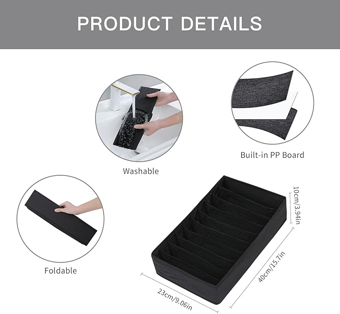 Qozary 4 Pack Drawer Organizers for Clothing, 10 Grids Foldable Dresser Drawer Organizers, Clothes Organizer for Folded Cloth