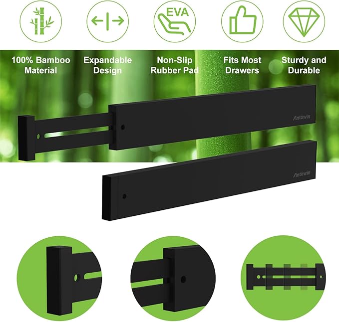 ANTOWIN Bamboo Drawer Dividers Organizers, Expandable Drawer Separators Splitter,17-22 inches Long Adjustable Spring-loaded O
