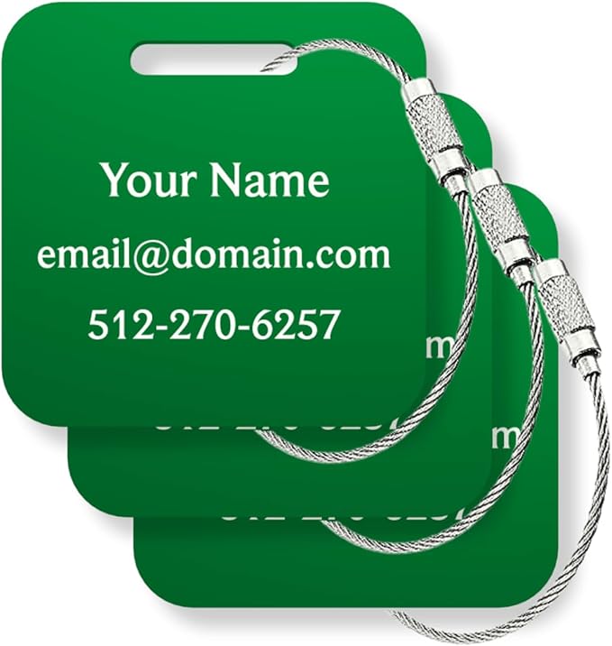 Custom Metal Luggage Tags (3 or 6 Pack) - Personalized Unique Suitcase & Backpack Travel, Durable, Waterproof & Heavy Duty (G