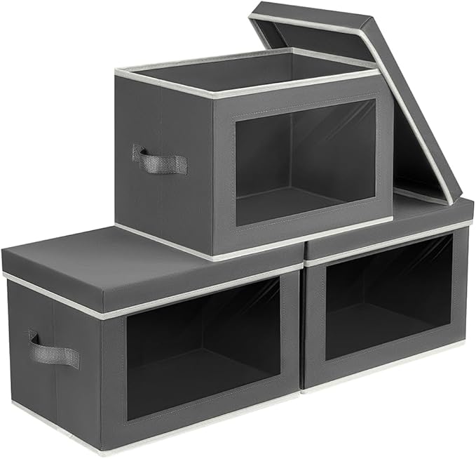 Homsorout Stackable Storage Bins with Lids - Large Storage Box with Lids, Foldable Closet Boxes for Organizing, Wardrobe Clot