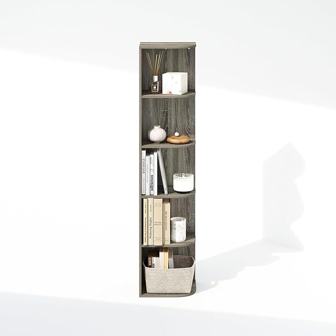 Furinno Reed Corner Shelf, 5-Tier Corner Bookshelf, Book Shelf, Corner Shelves, Storage Rack, for Organization and Storage, H