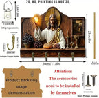 Wooden Multifunctional Home Key Holder, Wooden Keys Holder with Jesus Communion Theme, Religious Christian Home Decor Wall Mo