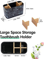 GFWARE Marble Toothbrush Holders, 5 Slots Bamboo Toothbrush and Toothpaste Holder for Bathroom Counter with Drainage, Kids El
