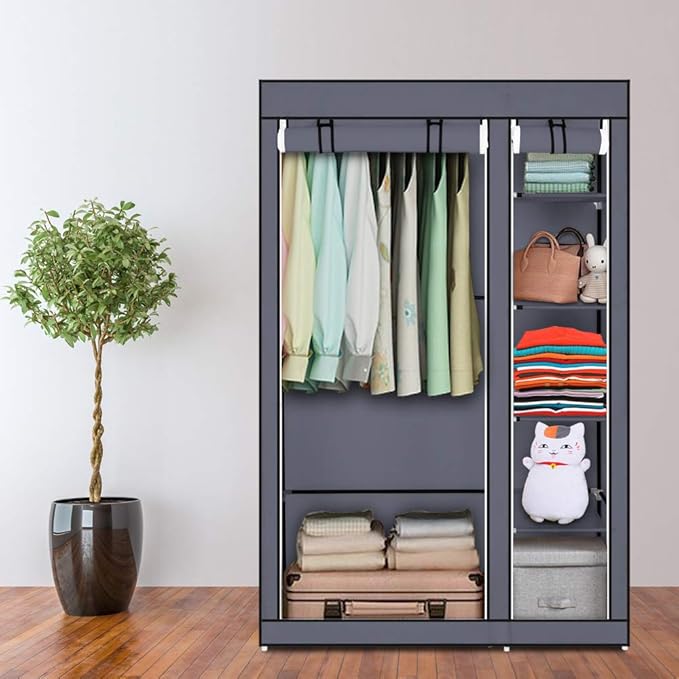 69" Portable Closet Storage Organizer Wardrobe Clothes Rack,Covered Garment Rack,Steel Tube Clothes Storage Organizer,Freesta