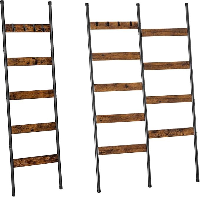 HOOBRO Blanket Ladder, Towel Rack with Hooks, Wall-Leaning Blanket Rack, Decorative Display Ladder Shelf, BF52CJ01-BF17CJ01