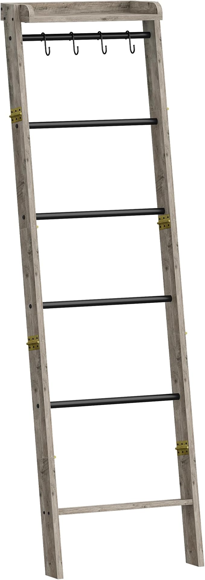 Hzuaneri Blanket Ladder Shelf, Decorative Quilt Rack, 7-Tier Farmhouse Ladder Holder Organizer with 4 Removable Hooks 7.9" D 