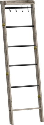 Hzuaneri Blanket Ladder Shelf, Decorative Quilt Rack, 7-Tier Farmhouse Ladder Holder Organizer with 4 Removable Hooks 7.9" D 