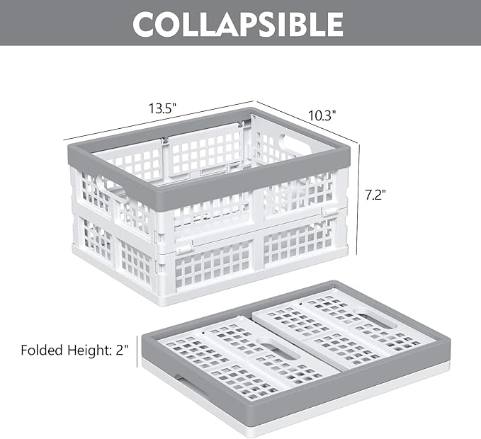 4 Packs 15 Liter Small Collapsible Heavy Duty Storage Bin/Container, Plastic Stackable Utility Folding Crate Basket, White