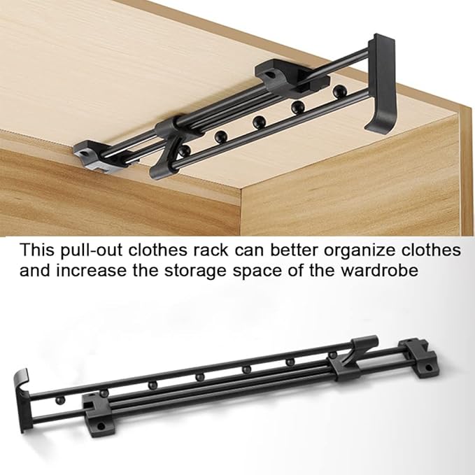 Heavy Duty Extendable Pull Out Closet Rod - Sliding Wardrobe Closet Rod for Increased Storage Space - Hanging Rod Ideal for C