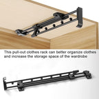 Heavy Duty Extendable Pull Out Closet Rod - Sliding Wardrobe Closet Rod for Increased Storage Space - Hanging Rod Ideal for C