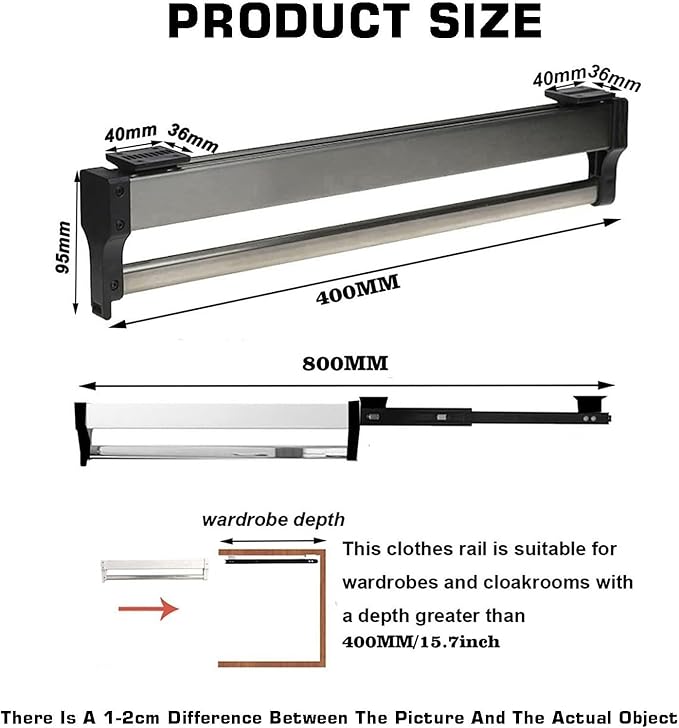Adjustable Pull Out Clothes Rail, 30-80cm Steel Trouser Hanger Rack, Space-Saving Closet Organizer, Load Capacity 25kg, Perfe