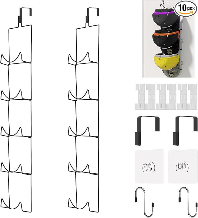 LINFIDITE 10 Pack Hat Rack Hanger Holder Organizer Flexible Multi Hook Wall Mounted Over Door Baseball Cap Display Storage Ra