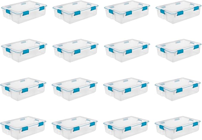 Sterilite 16-Pack Gasket Box, Weather-Resistant Storage Bins with Latching Lids, 37 Quart - Heavy-Duty Organizing Containers 