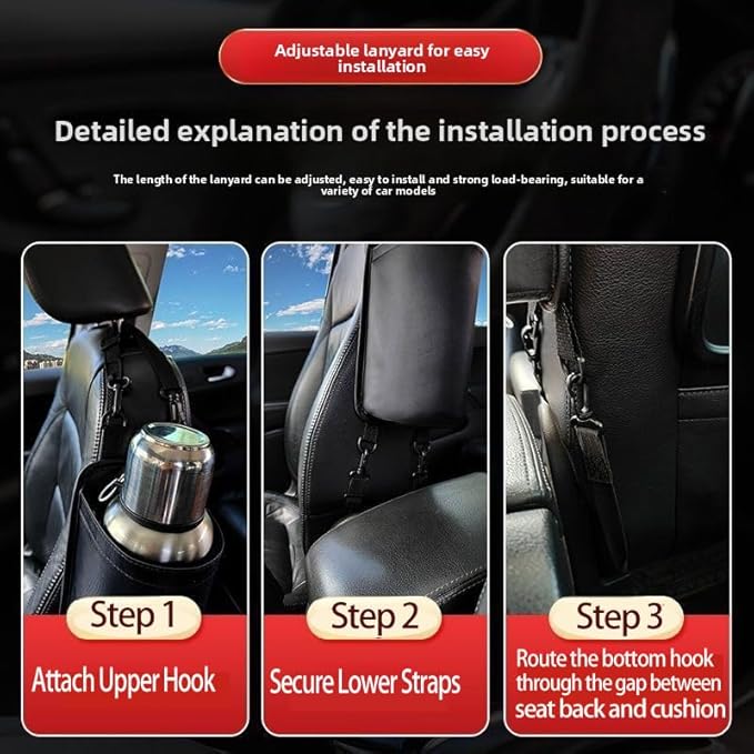 Motelor Deep Drawstring Car Cup Holder for 40oz Stanley Tumblers - 10-Inch Depth Secures Tallest Bottles, Rip-Stop & Machine Washable, Heavy-Duty Organizer for SUV/Truck