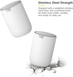 EKO Mini Desk Trash Can with Swing-Top Lid 0.4 Gallon Small Table Round Wastebasket for Office, Home, Car (White)