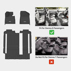 LASFIT Floor Mats for Toyota Sienna 8 Seats 2021-2025 2026 All Weather TPE Custom Fit Floor Liner for Toyota Sienna LE/XLE 8 Passenger Front and Rear Car Mats, Black
