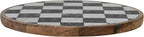 Creative Co-Op Checkered Lazy Susan in Mango Wood and Marble, White, Black and Natural