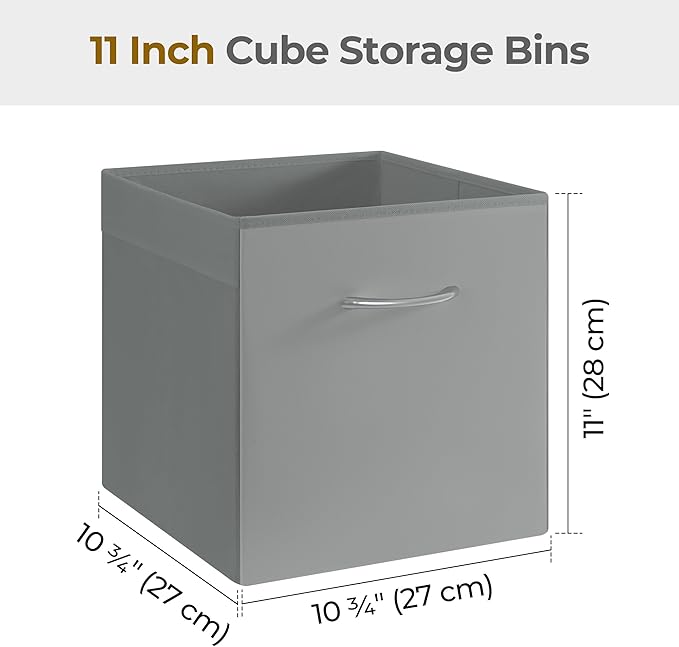 StorageWorks Gray Storage Cubes, 11 Inch Cube Storage Bins with Handle, Cube Storage Organizer Bins for Shelves and Closet, C