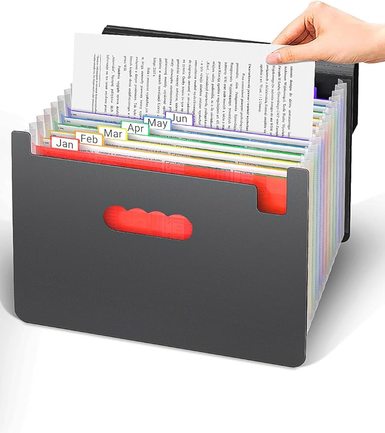TOPCJ Expanding File Folders with Handle,Accordion File Organizer 13 Expandable Pockets,Portable Filing Box,Adjustable Suppor
