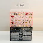 YUFONG Earring Storage Box Organizer, Acrylic Jewelry Storage Box Holder 5 Drawers Transparent Jewelry Display Stand with 120