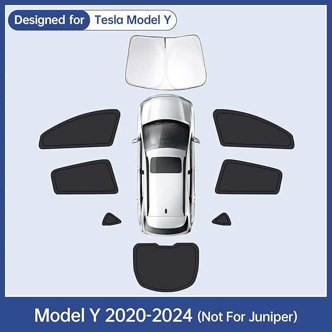 8pcs Car Window Shades Intended for Tesla Model Y 2020-2024(not for Juniper), Foldable Car Window Covers for Privacy, Full Sunshades Fit for Tesla Front Rear Windshield Side Windows to Block UV