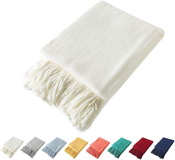 Homiest Decorative Knitted Throw with Fringe, Lightweight Acrylic Knit Blanket, Soft & Cozy Tassel Blanket for Couch, Sofa, B