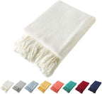 Homiest Decorative Knitted Throw with Fringe, Lightweight Acrylic Knit Blanket, Soft & Cozy Tassel Blanket for Couch, Sofa, B
