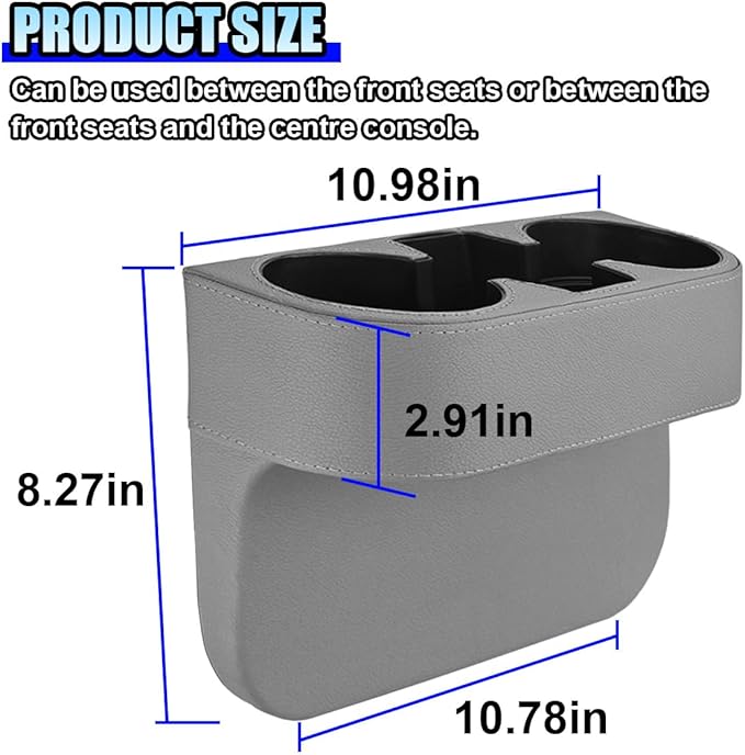 Car Cup Holder, PU Leather Auto Front Console Gap Filler Organizer, Multifunctional Cup Drink Holder, Car Seat Gap Filler Storage Box, Coin Bucket, Cell Mobile Phone Holder (Grey)