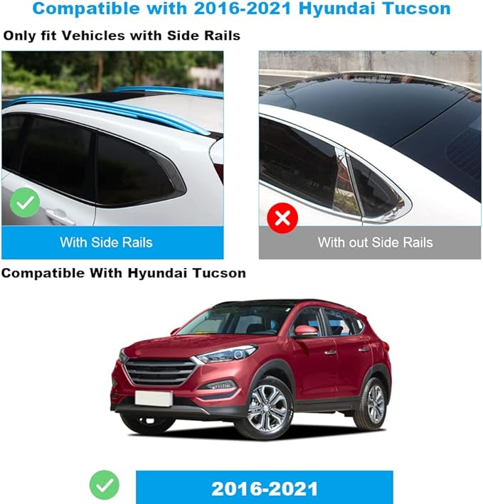 JDMON Roof Rack Cross Bars Compatible with Hyundai Tucson 2016 2017 2018 2019 2020 2021 with Side Rails Anti-Theft Locks Desigh, Aluminum Luggage Rack for Rooftop Cargo Bag Carrier Kayak Bike, Silver