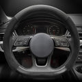 Carodi Suede Carbon Fiber Steering Wheel Cover Car Non-Slip Leather Car Interior Fitting 15-inch Universal（D-Shape,Black ）