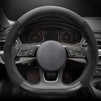 Carodi Suede Carbon Fiber Steering Wheel Cover Car Non-Slip Leather Car Interior Fitting 15-inch Universal（D-Shape,Black ）