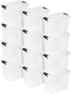 Sterilite 12-Pack 27 Quart ClearView Latch Box, Stackable Organizer Bins with Latching Lids - Clear Plastic Organization Cont