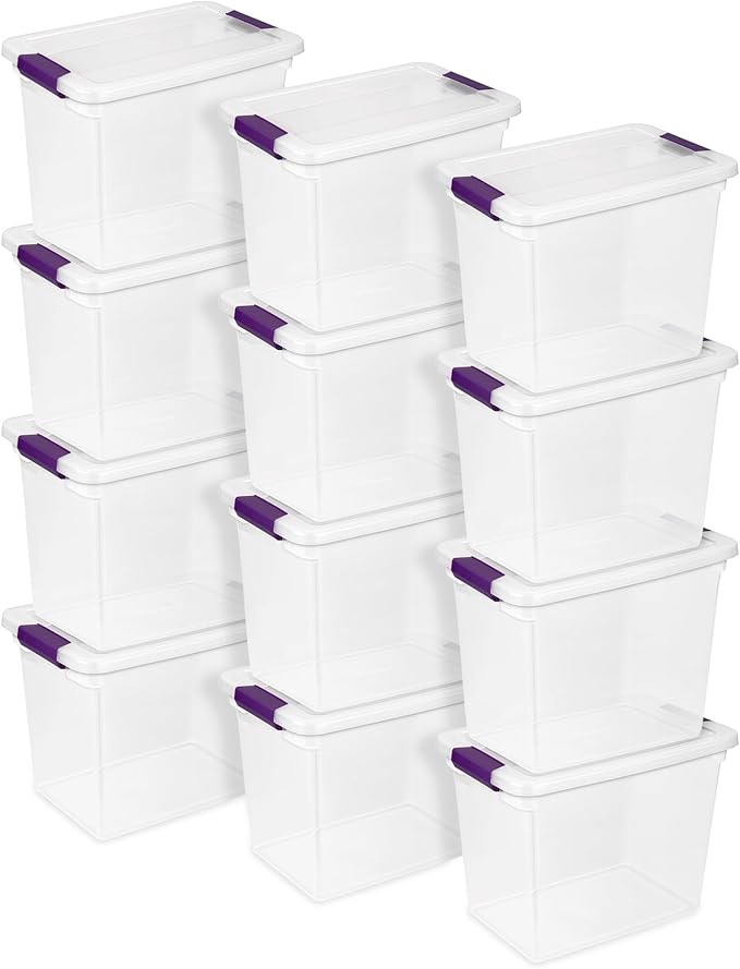 Sterilite 12-Pack 27 Quart ClearView Latch Box, Stackable Organizer Bins with Latching Lids - Clear Plastic Organization Cont