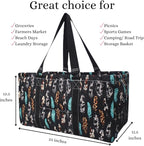 NGIL Extra Large Utility Tote Reusable Grocery Bag Oversized Collapsible for Groceries, Storage, Picnic, Beach (Wild Feather-Black)