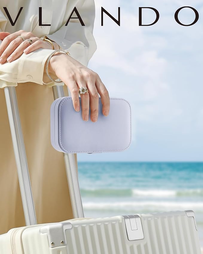 Vlando Travel Jewelry Case for Women Girls Mothers, PU Leather Portable Small Jewelry Box for Rings, Necklaces, Bracelets, Ea