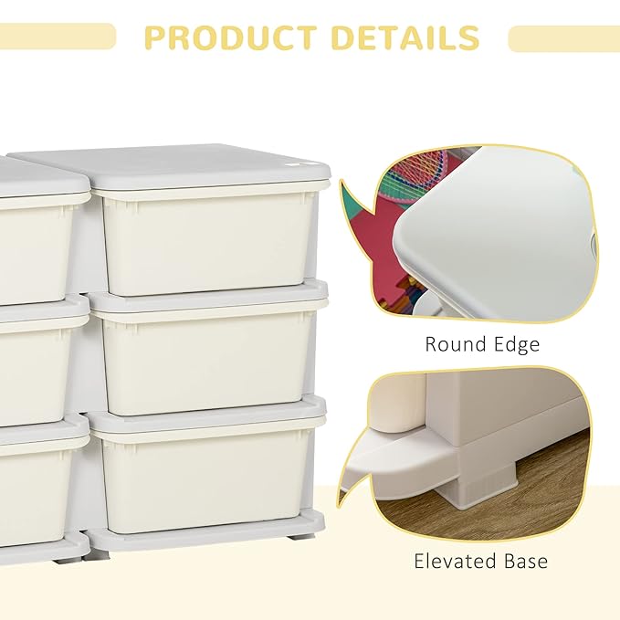 Qaba 3 Tier Kids Storage Unit, Toy Organizers and Storage with 6 Drawer Chest for Kids Bedroom Nursery Kindergarten Living Ro