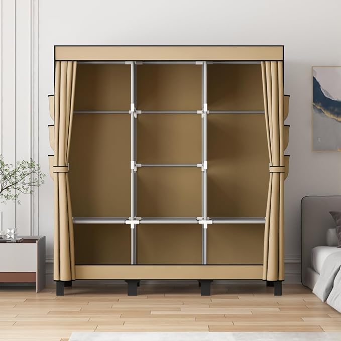 Portable Closet, 51.18" Large Capacity Clothing Storage Organizer with 3 Hanging Rods 6 Shelves 18 Side Pockets, Dustproof St