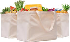 3 Pack Heavy Duty Reusable Canvas Grocery Bags, Holds 60 lbs, 8.3 gal Multi-Purpose Washable Grocery Bags with 5 Pockets, Off White