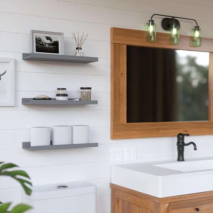 RICHER HOUSE 3 Set Floating Shelves for Wall, 16 inches Wall Mounted Shelves with Lip for Storage, Display Picture Ledge Shel