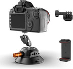 COMAN 4.5'' Suction Cup Camera Mount with Ball Head Magic Arm, Metal Camera Suction Mount for Action Cameras iPhone, Quick Release Car Mount with 1/4" & 3/8" Mounting Holes for Car Windshield Window