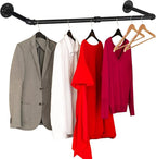 Wall Mounted Clothes Rack - 54"Industrial Pipe Clothing Garment Rack, Space - Saving Heavy Duty Detachable Black Iron Clothes
