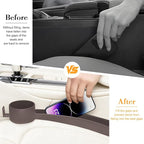 2PCS Car Seat Gap Filler, Dual Slot Carbon Fiber Vehicle Side Seat Gap Organizer Strip with Cup Holder, Auto Console Guard Spacer Stop Things from Dropping, Universal Fit (Brown)
