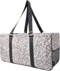 NGIL Extra Large Utility Tote Reusable Grocery Bag Oversized Collapsible for Groceries, Storage, Picnic, Beach (Damask Vine-Gray)