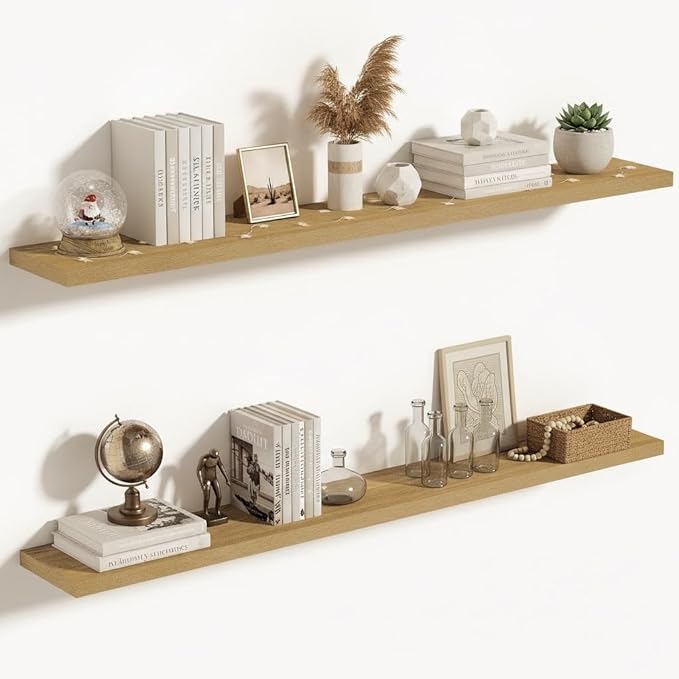 Vivelove 10" Deep Floating Shelves with Invisible Brackets, 55" Wall Shelves for Bathroom Bedroom Kitchen Living Room Laundry